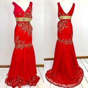 Red & Gold Mermaid Gown